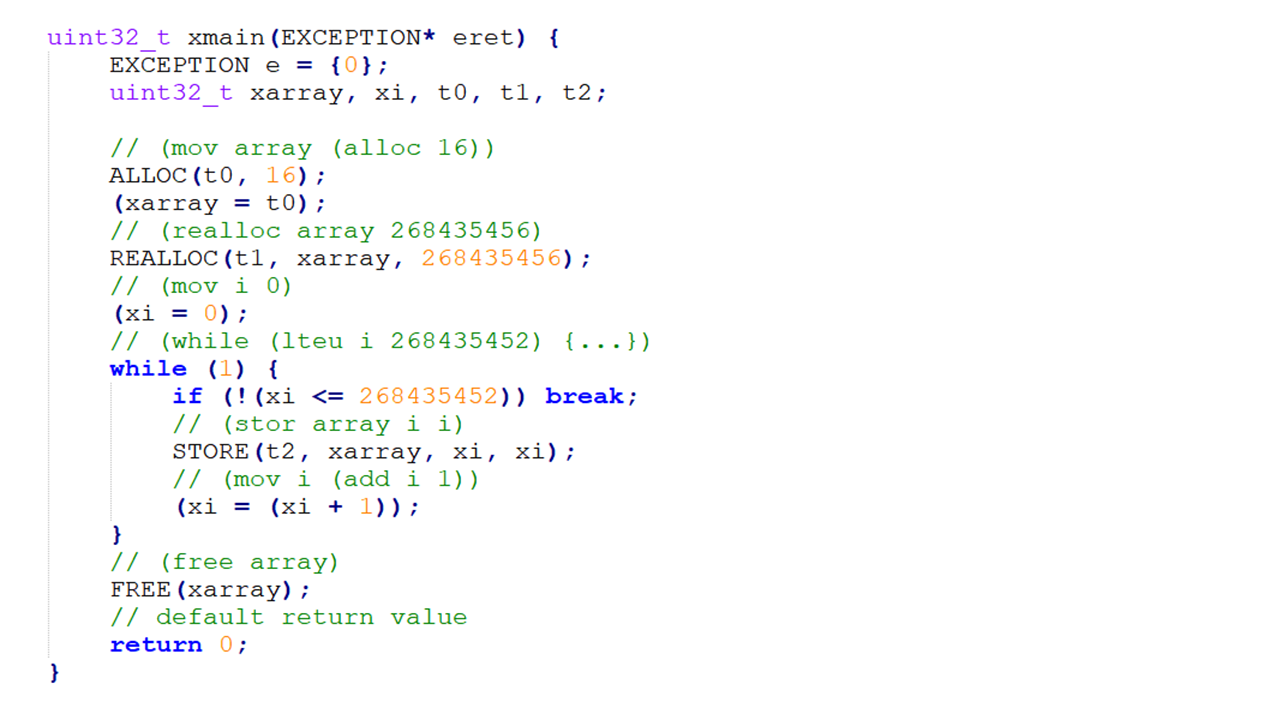 Transpiled C code