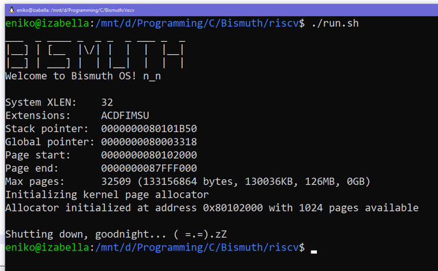 Bismuth OS kernel boot up sequence in terminal