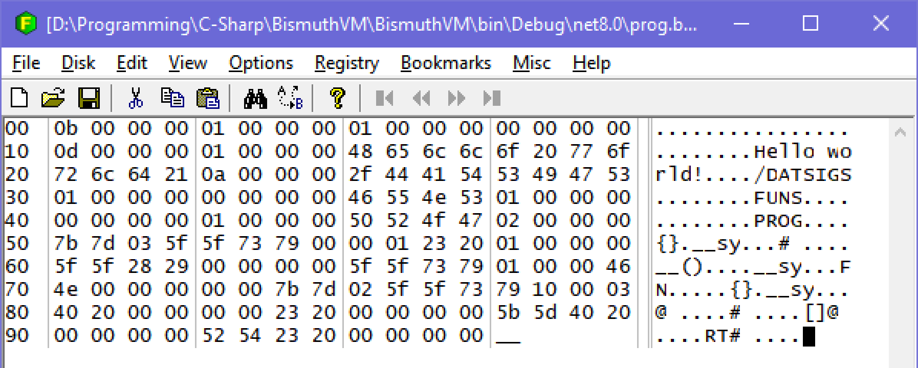 Bismuth binary IR opened in a hex editor