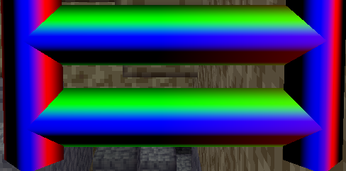 Up close view of fence gate normals, showing green at the bottom of the slats where the reflected ray suddenly veers upwards